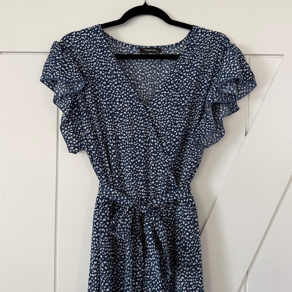Navy White Leopard Print Summer Maxi Dress - Picture 6 of 12